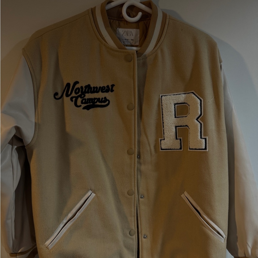 ZARA. Faux leather varsity bomber
